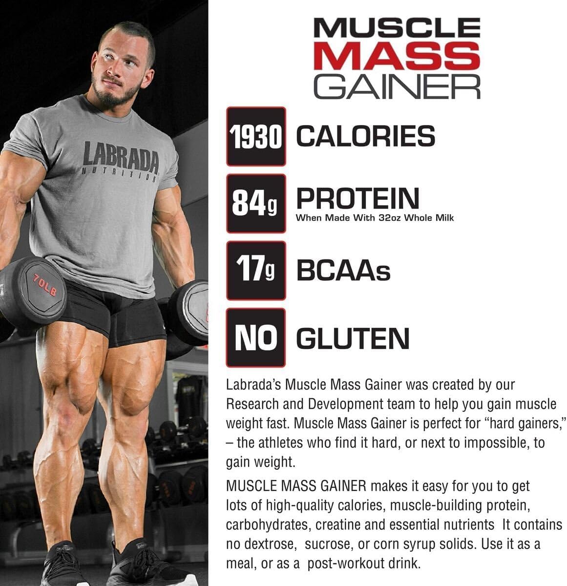 Vanilla Labrada Nutrition Muscle Mass Gainer - 12 Pound Bulk Size Supplement