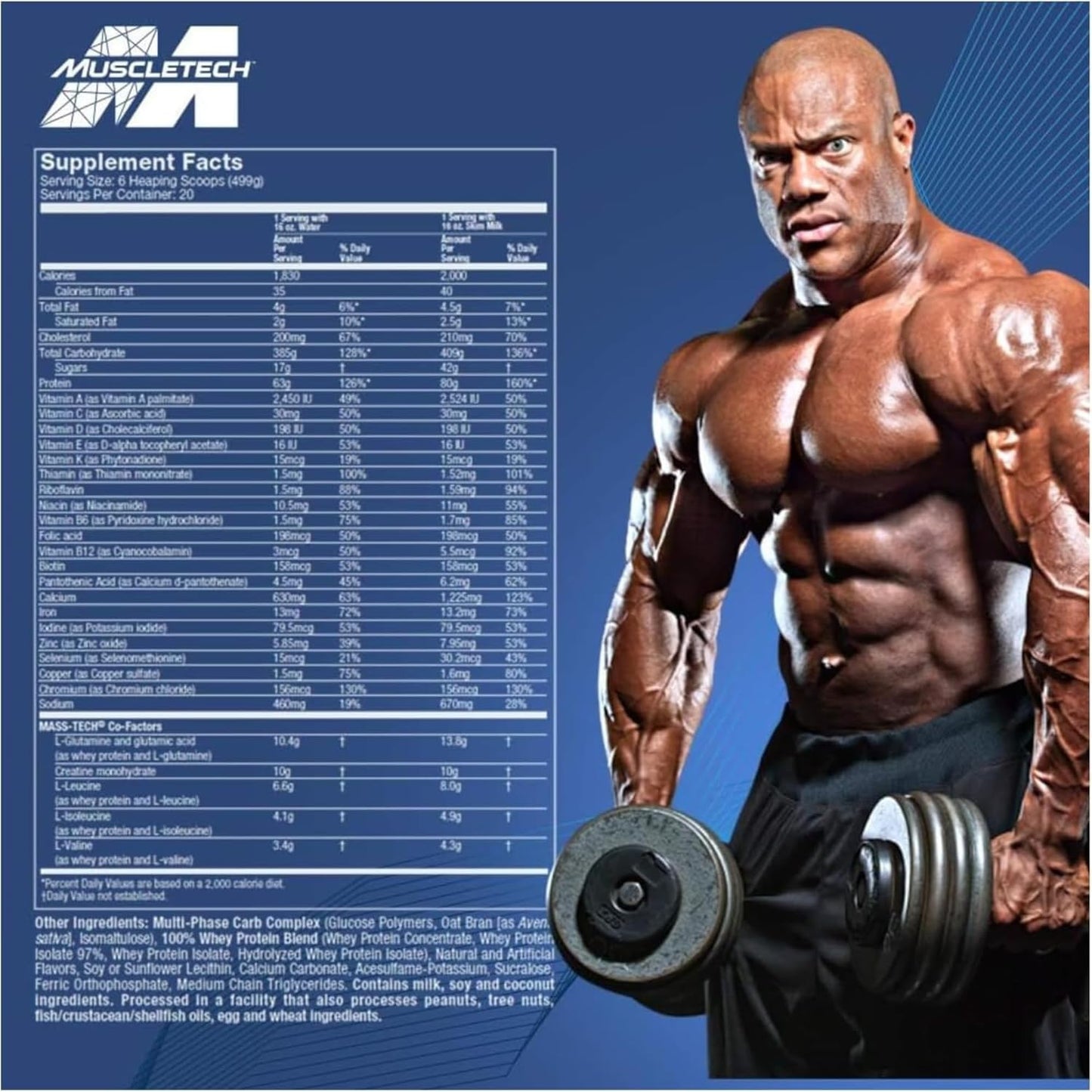 Vanilla Mass-Tech Extreme 2000 Protein Powder for Women & Men, Muscle Builder with Whey Protein, Creatine, and Carbs, 20 lbs