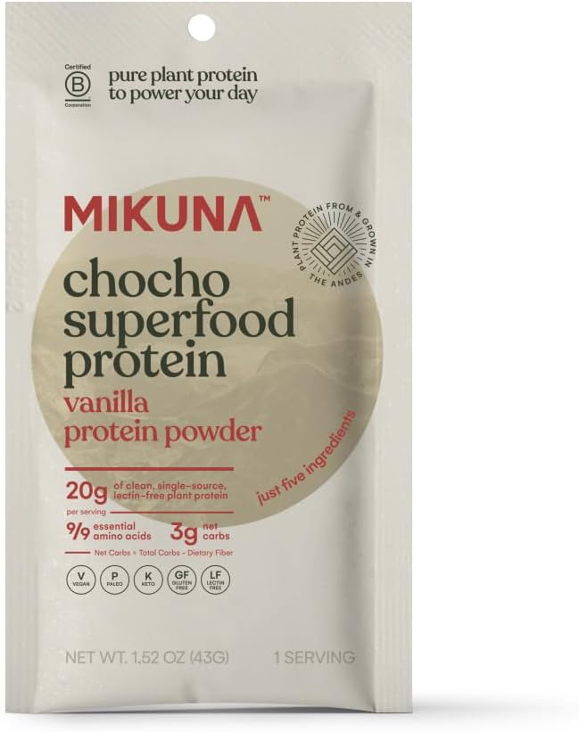 Vanilla Mikuna Vegan Protein Powder - 8 Servings of Plant-Based Chocho Superfood Protein with Vitamins, Minerals, and Fiber - Dairy-Free & Gluten-Free