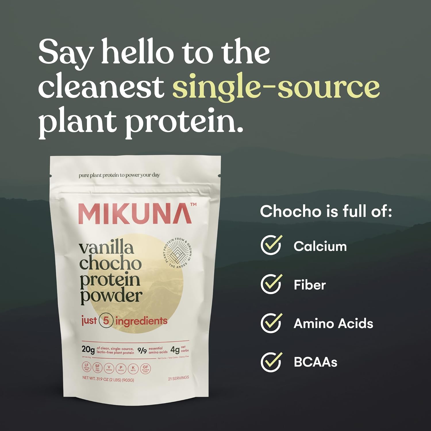 Vanilla Mikuna Vegan Protein Powder: Plant-Based Chocho Superfood with Vitamins, Minerals, and Fiber - Dairy, Gluten, Keto, and Lectin Free (21 Servings)