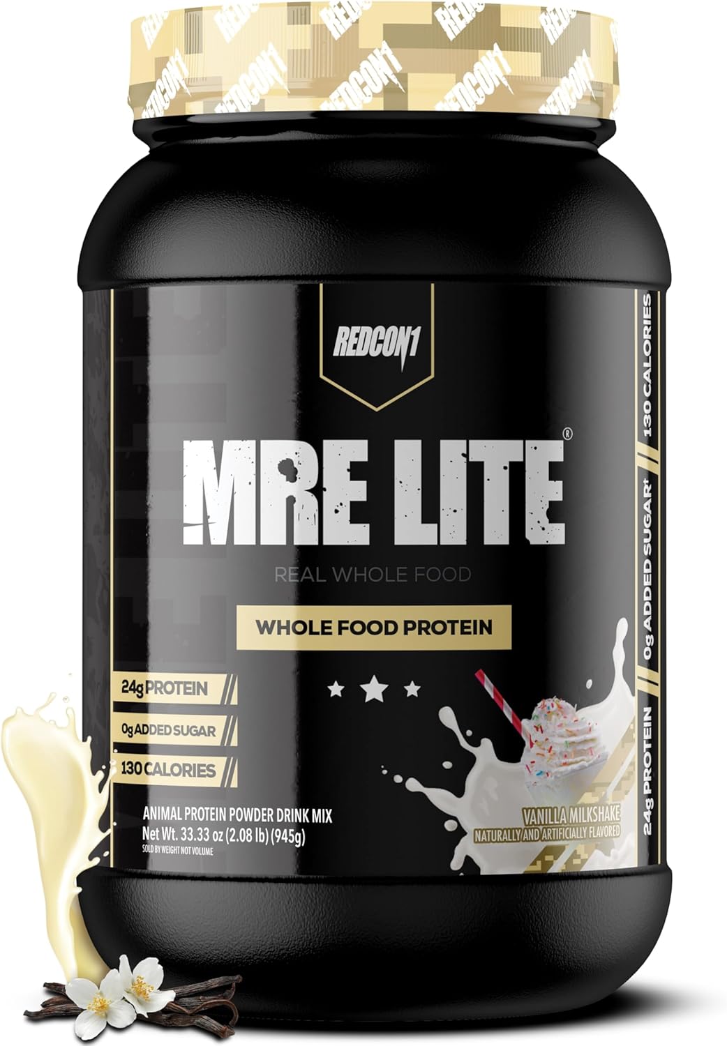 Vanilla Milkshake MRE Lite Protein Powder - Low Carb, Whey Free Meal Replacement with Animal Protein Blends, Easy to Digest - 30 Servings