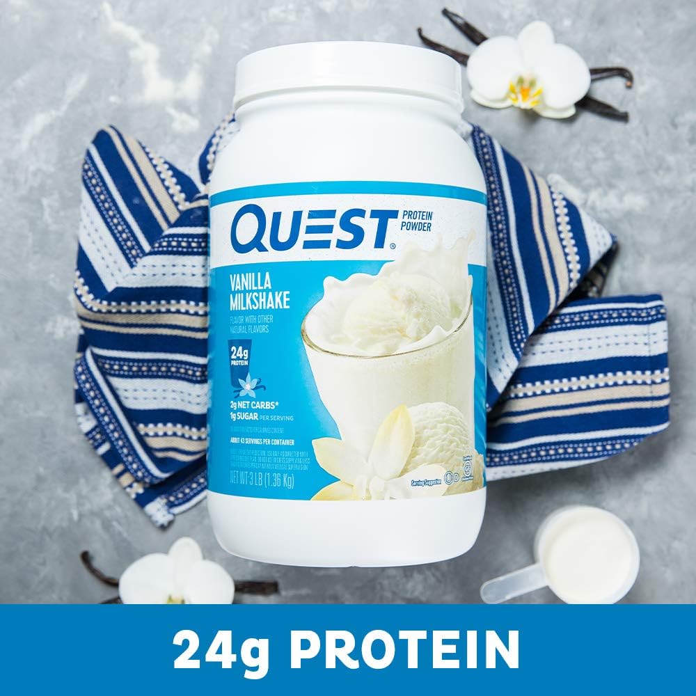 Vanilla Milkshake Protein Powder - 24g Protein, 1g Sugar, Low Carb, Gluten Free - 3lb, 43 Servings