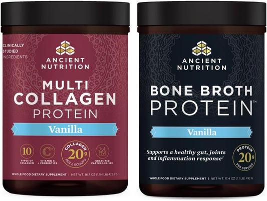 Vanilla Multi Collagen Protein Powder with Bone Broth Protein Powder - 65 Servings