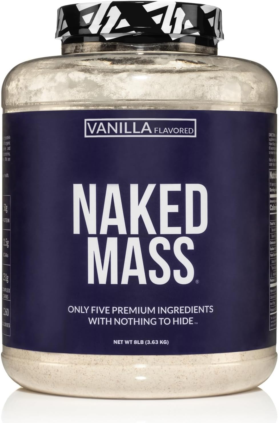 Vanilla Naked Mass Weight Gainer Protein Powder - 8lb Bulk, All Natural, GMO Free, Gluten Free, Soy Free - 1,260 Calories