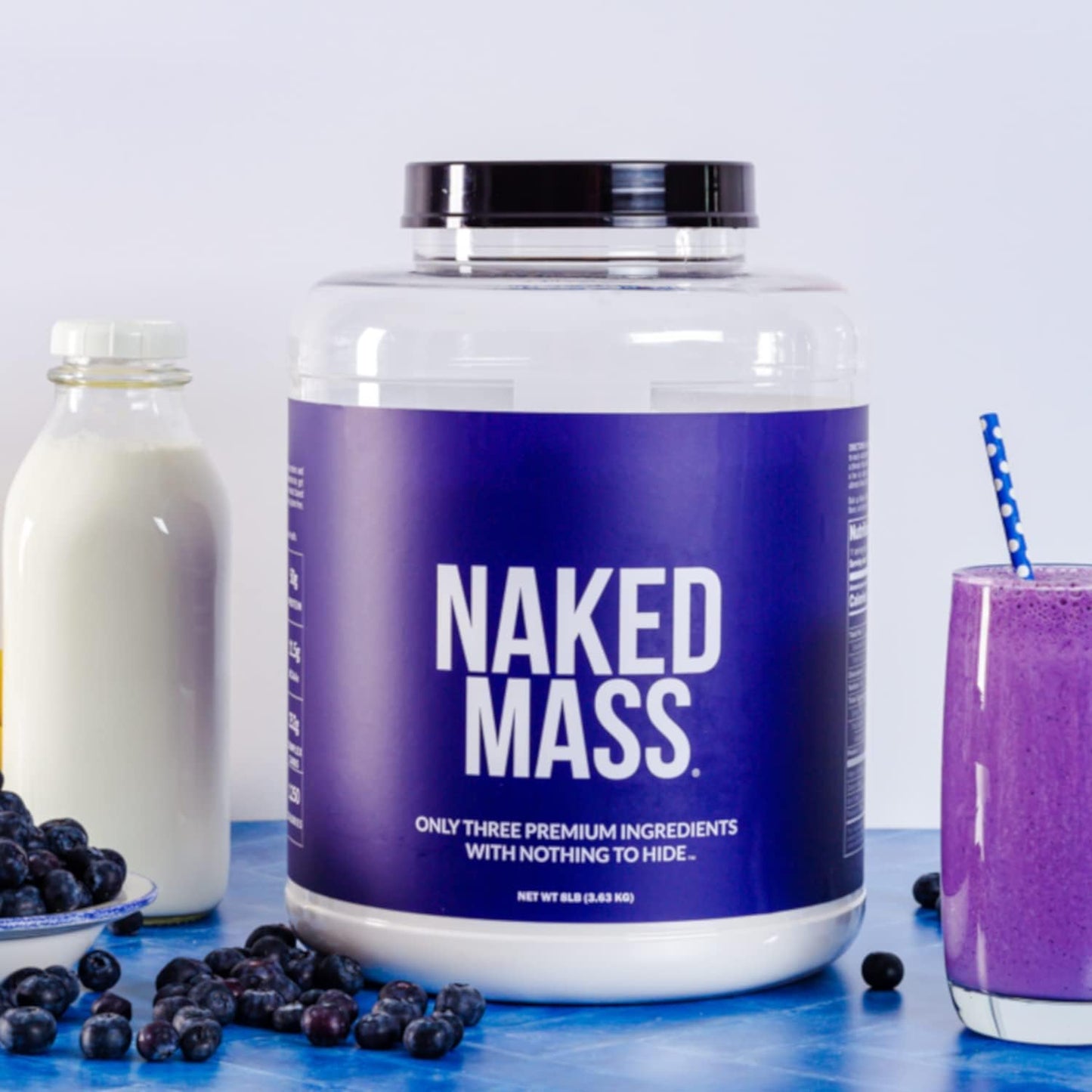 Vanilla Naked Mass Weight Gainer Protein Powder - 8lb Bulk, All Natural, GMO Free, Gluten Free, Soy Free - 1,260 Calories
