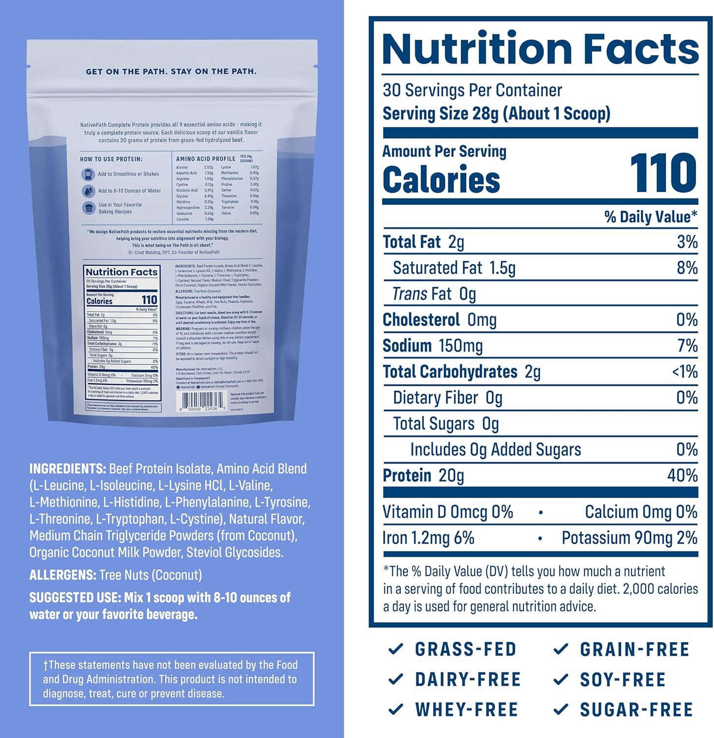 Vanilla NativePath Complete Protein Powder - 30 Servings