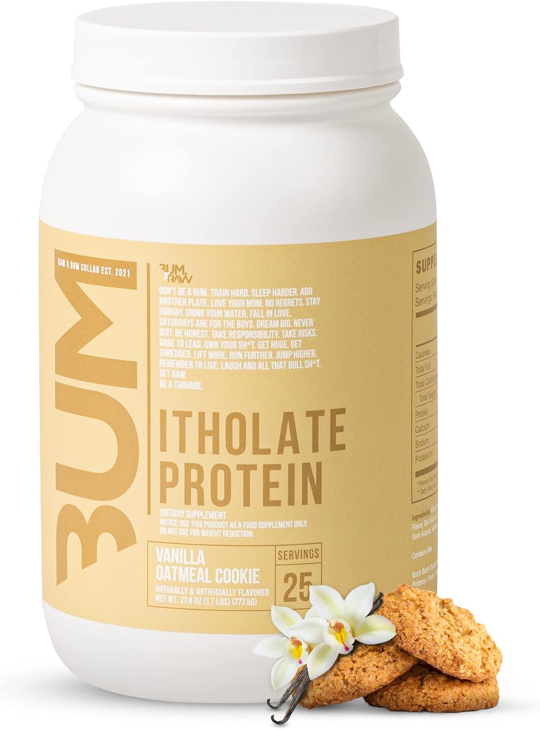 Vanilla Oatmeal Cookie Whey Isolate Protein Powder - Grass-Fed Sports Nutrition for Muscle Growth & Recovery with Low-Fat, Low Carb Formula - 25 Servings