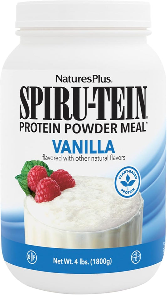 Vanilla Plant-Based Protein Shake, 4 lbs - Natures Plus SPIRU-TEIN - Non-GMO, Vegetarian, Gluten Free - 60 Servings