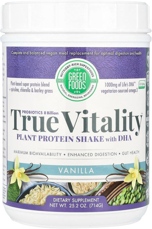 Vanilla Plant Protein Shake - GREVH Green Foods True Vitality - 25.2 Ounce