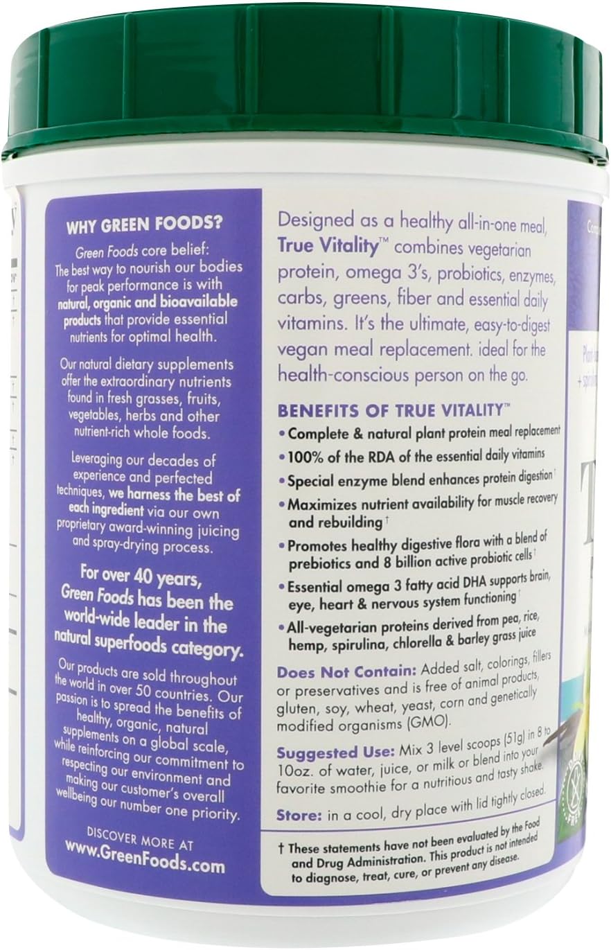 Vanilla Plant Protein Shake - GREVH Green Foods True Vitality - 25.2 Ounce