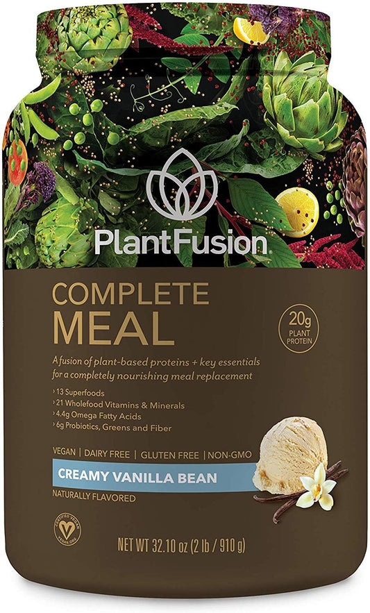 Vanilla PlantFusion Complete Meal Replacement Shake - Plant Based Protein Powder with Superfoods, Greens, and Probiotics - Vegan, Gluten Free, Non-Dairy - 2 lb