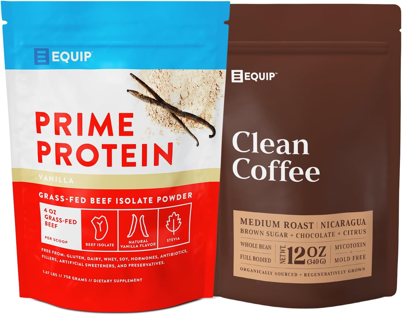 Vanilla Prime Protein Powder & Clean Coffee Bundle by Equip Foods