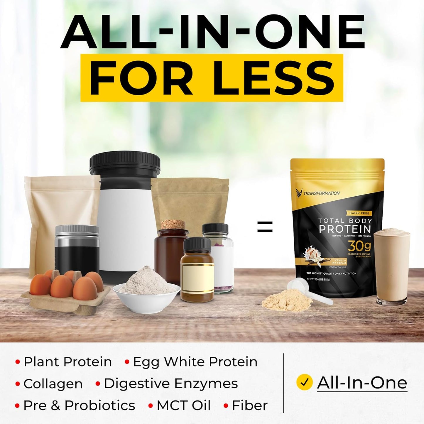 Vanilla Protein Powder, Green Juice Superfood Powder & Insulated Shaker Bottle Set for Body Transformation