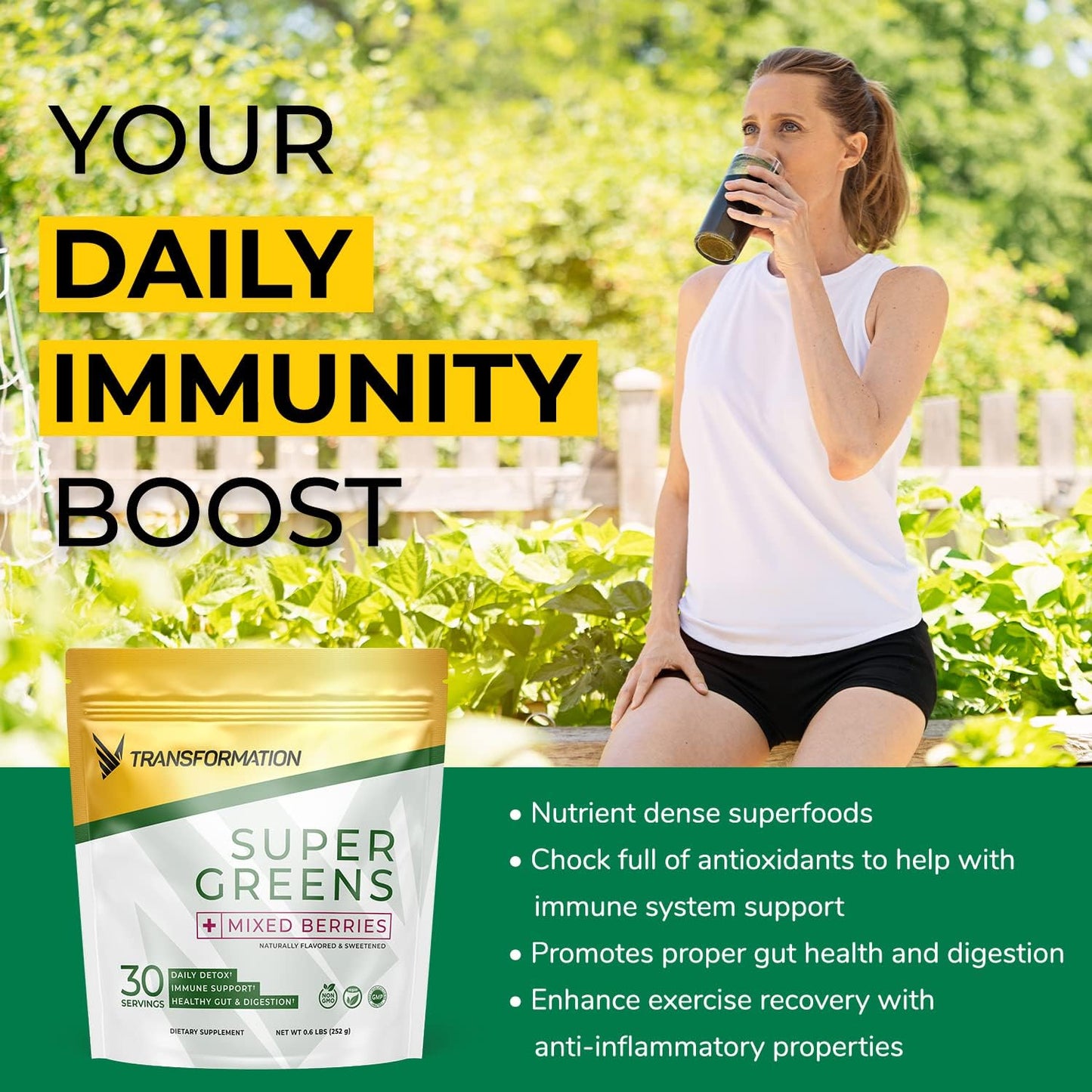 Vanilla Protein Powder, Green Juice Superfood Powder & Insulated Shaker Bottle Set for Body Transformation