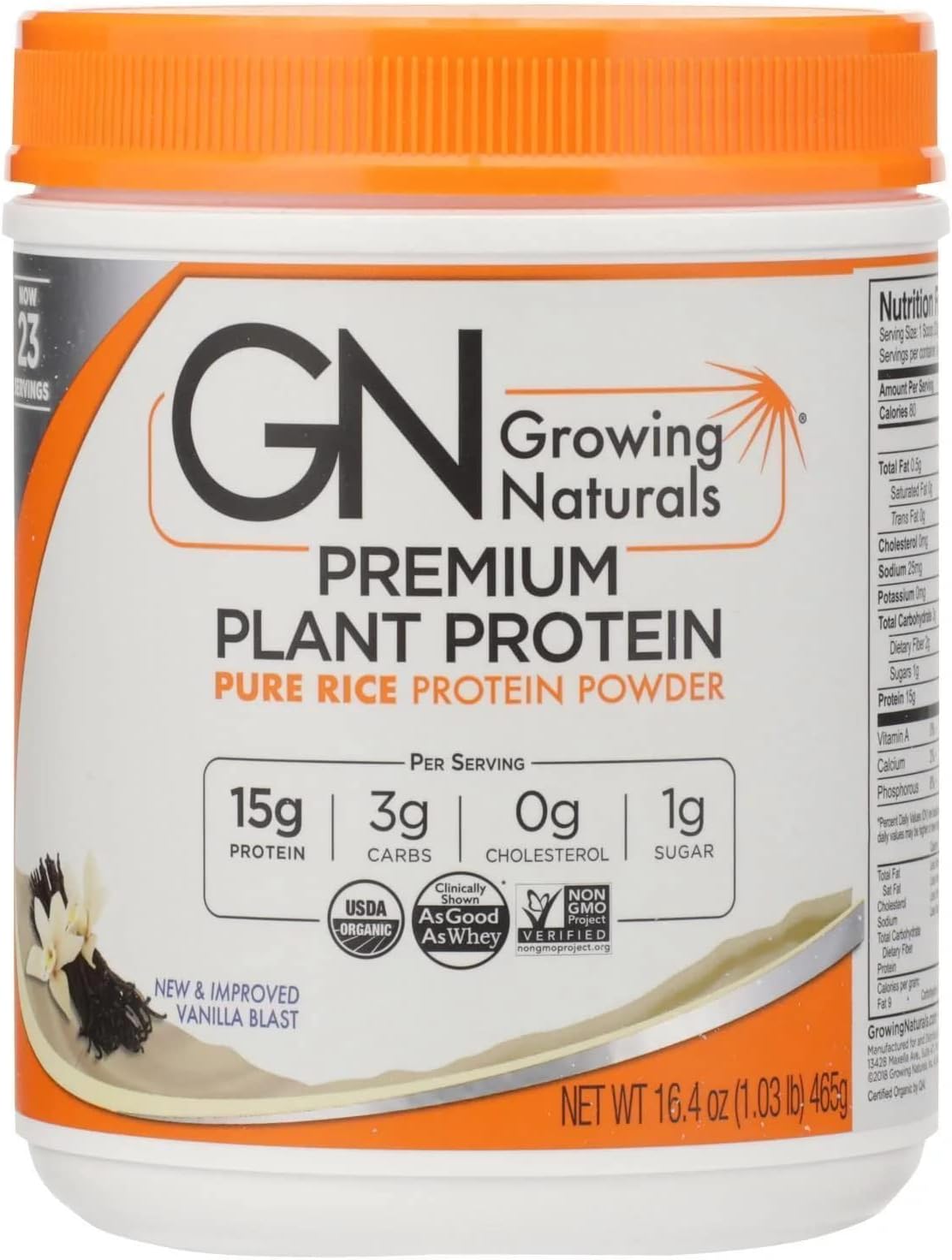 Vanilla Rice Protein Isolate Powder - 1.03 lb by Growing Naturals