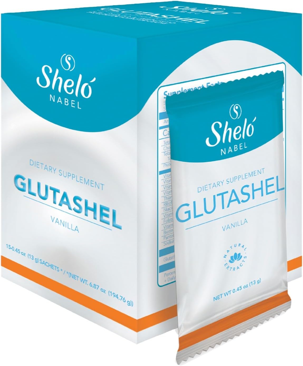 Vanilla Shelo Nabel Glutashel Antioxidant Powdered Premix - 15 Sachets - 0.45 oz White - Natural Flavor