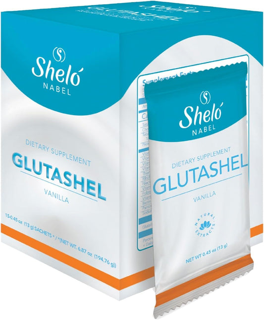 Vanilla Shelo Nabel Glutashel Antioxidant Powdered Premix - 15 Sachets - 0.45 oz White - Natural Flavor