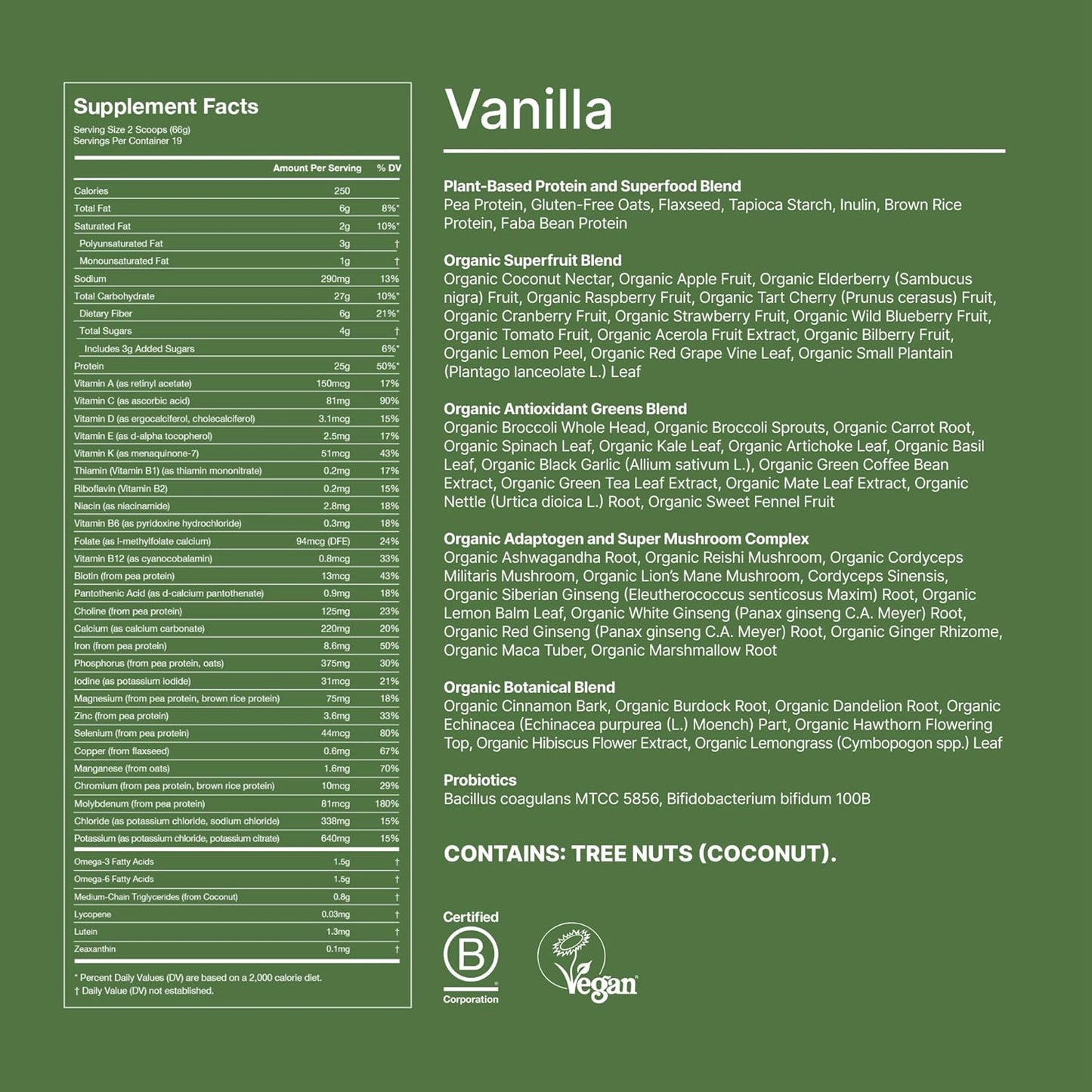Vanilla Superblend Powder with 25g Plant-Based Protein and Super Greens - 87 Vitamins and Minerals - 19 Servings
