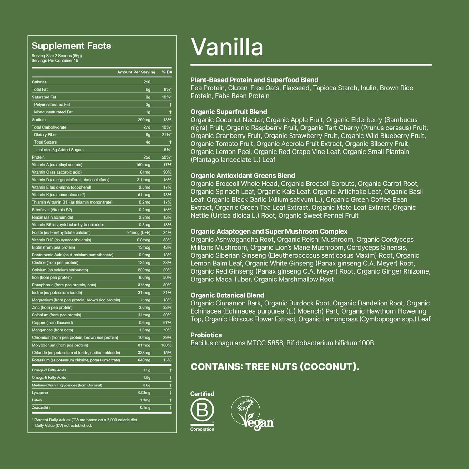 Vanilla Superblend Powder with 25g Plant-Based Protein and Super Greens - 87 Vitamins and Minerals - 19 Servings