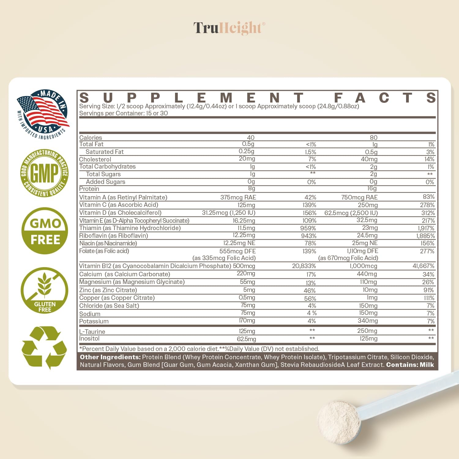 Vanilla TruHeight Growth Protein Shake for Kids 5+ - Pediatrician-Developed Immune Support with Clinically Proven Nutrients, Vitamins, Minerals - Non-GMO, Gluten-Free Snacks