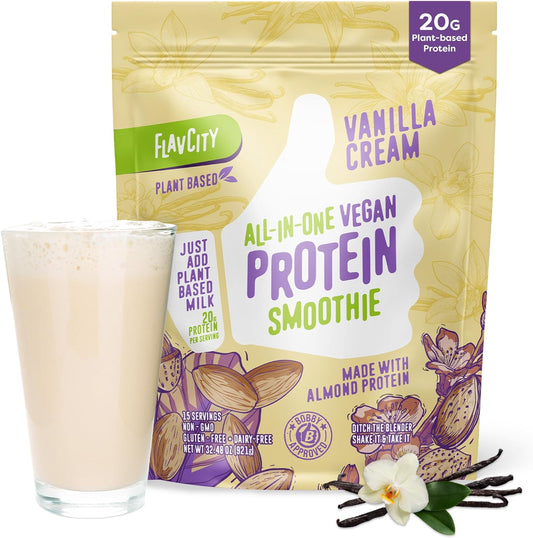 Vanilla Vegan Protein Powder Smoothie with 20g Almond Protein - Gluten-Free & Dairy-Free Meal Replacement Shake for Women & Men