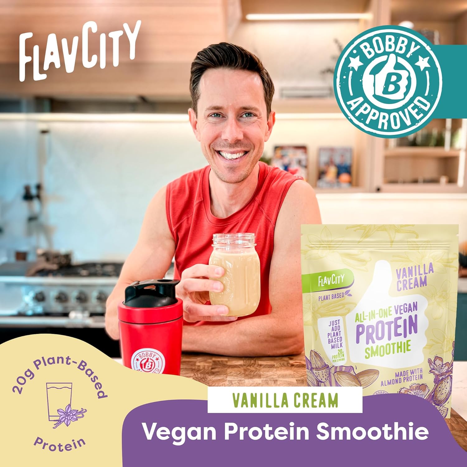 Vanilla Vegan Protein Powder Smoothie with 20g Almond Protein - Gluten-Free & Dairy-Free Meal Replacement Shake for Women & Men
