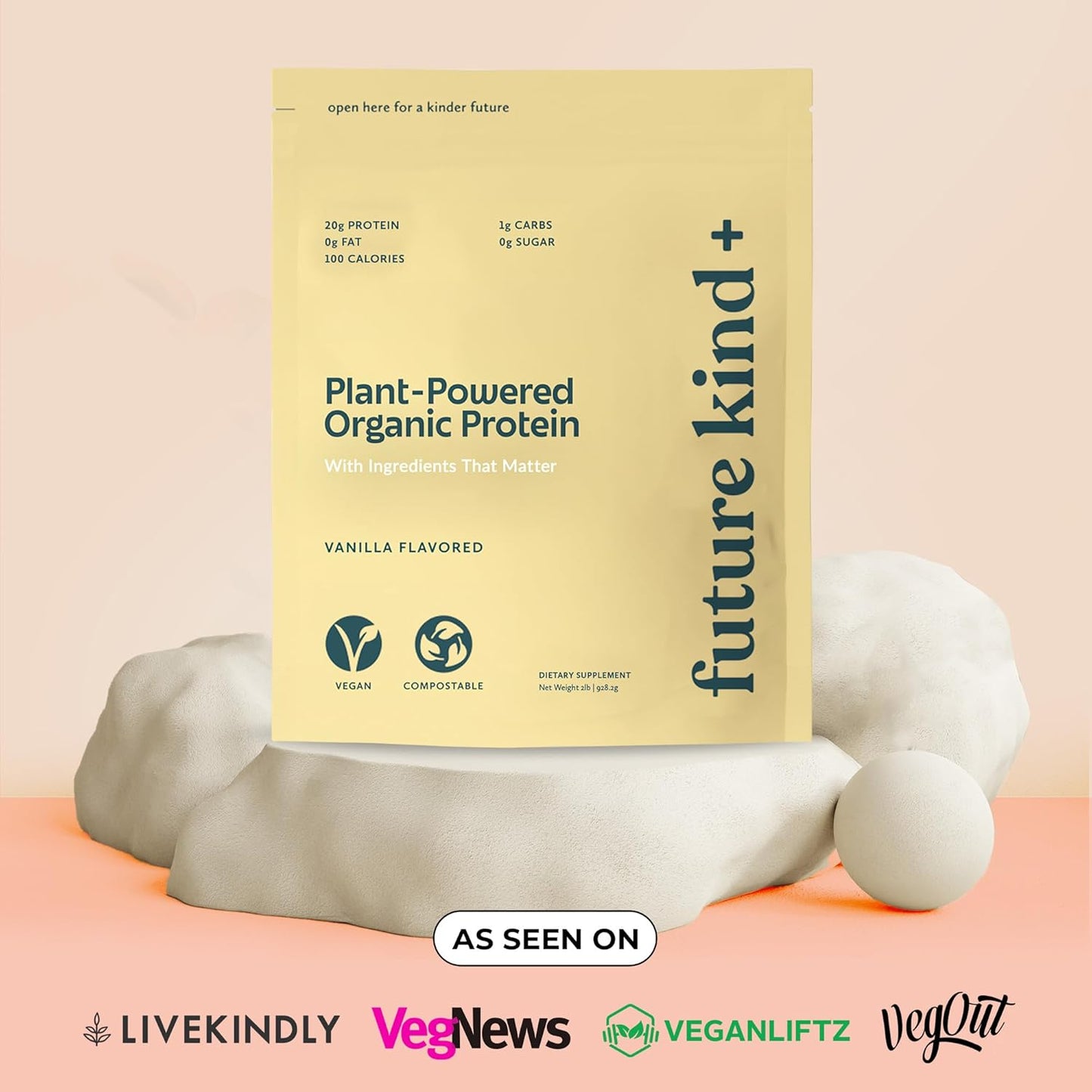 Vanilla Vegan Protein Powder with Pea Plant Protein, Iron & Fiber - Whey-Free, Sugar-Free, Soy-Free - Non-Dairy Supplement for Lean Muscle (34 Servings)