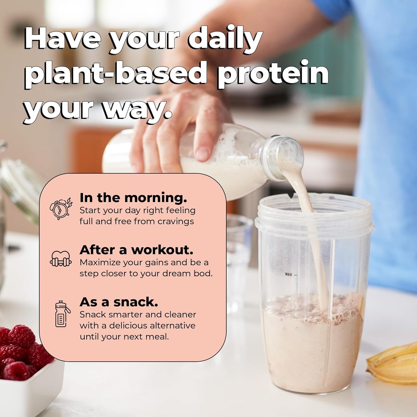 Vanilla Vegan Protein Powder with Pea Plant Protein, Iron & Fiber - Whey-Free, Sugar-Free, Soy-Free - Non-Dairy Supplement for Lean Muscle (34 Servings)