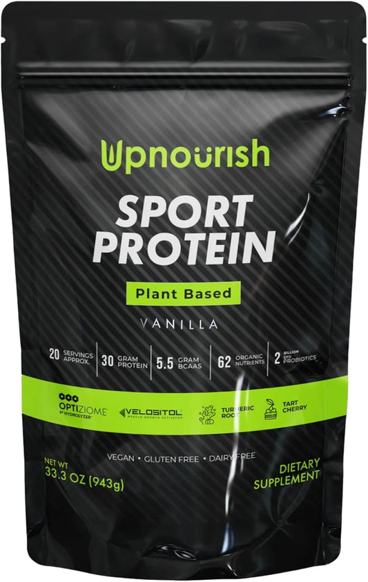 Vanilla Vegan Sport Protein Powder with VELOSITOL, BCAAs, Organic Greens & Fruits, Probiotics - 30g Plant Based Protein for Post Workout Recovery - Keto Certified - 20 Servings