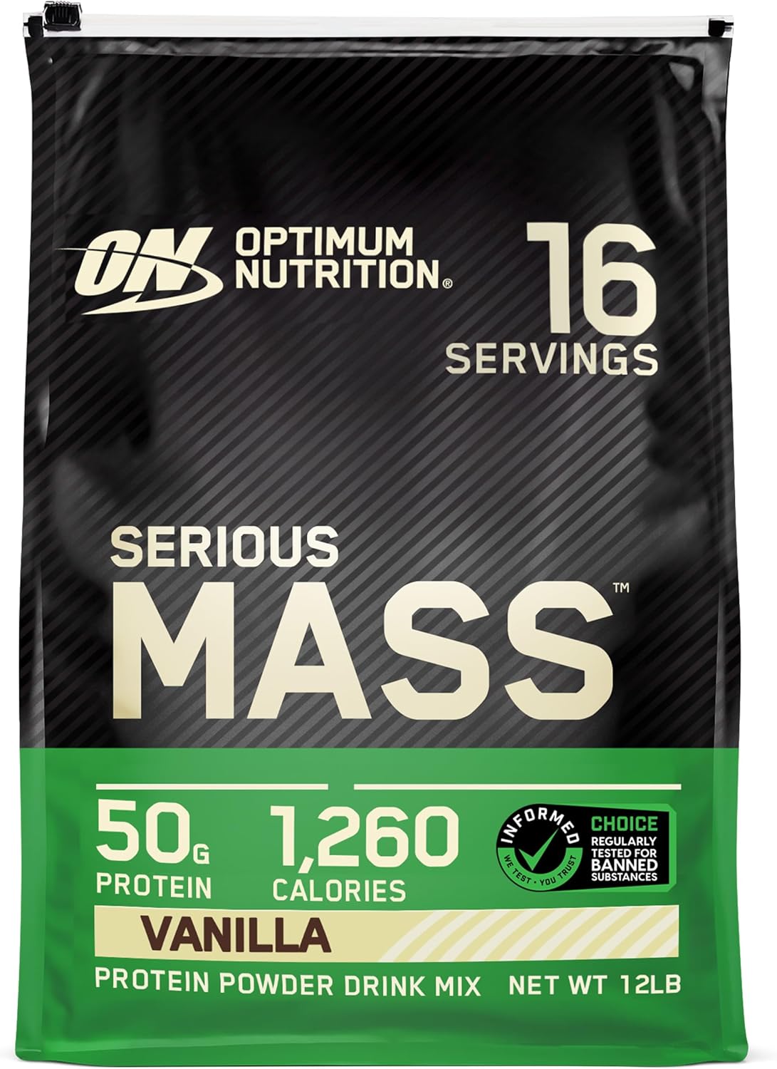 Vanilla Weight Gainer Protein Powder with Immune Support, 12 lb - Optimum Nutrition Serious Mass, Vitamin C and Zinc