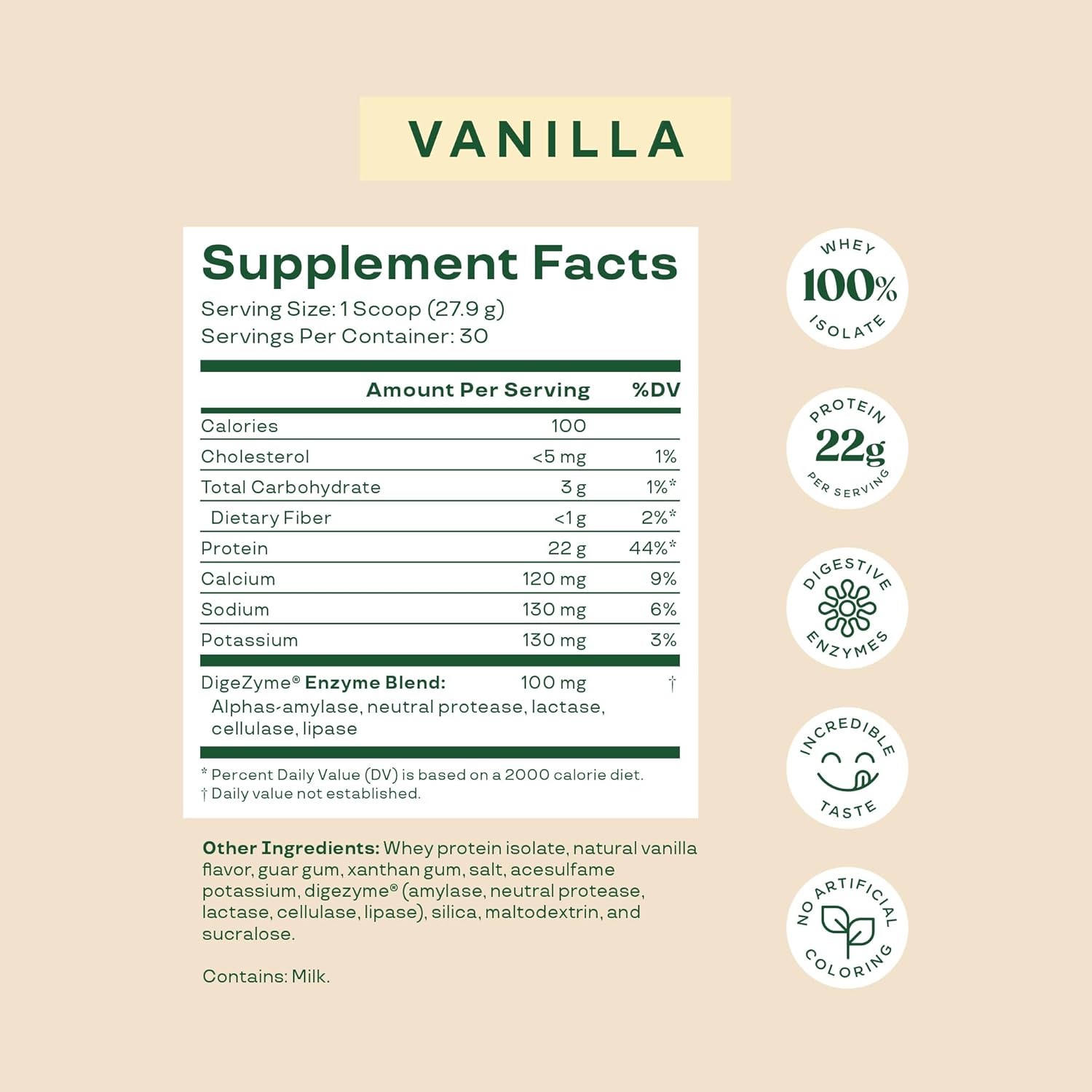 Vanilla Whey Isolate Protein Powder with Digestive Enzymes - Low Carb Recovery Drink for Keto - Zero Sugar Smoothie Mix