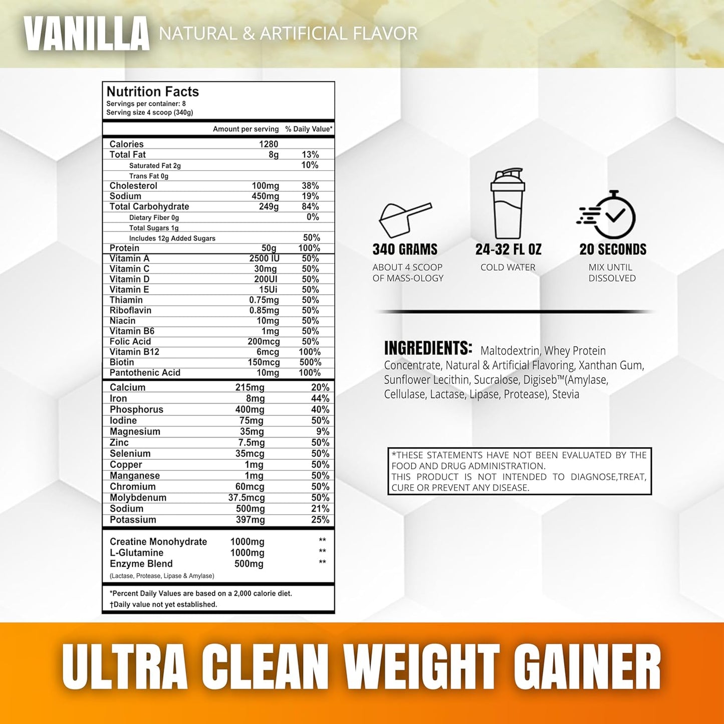 Vanilla Whey Protein Powder Weight Gainer for Men and Women - Muscle Building Supplement, 7.8 lbs