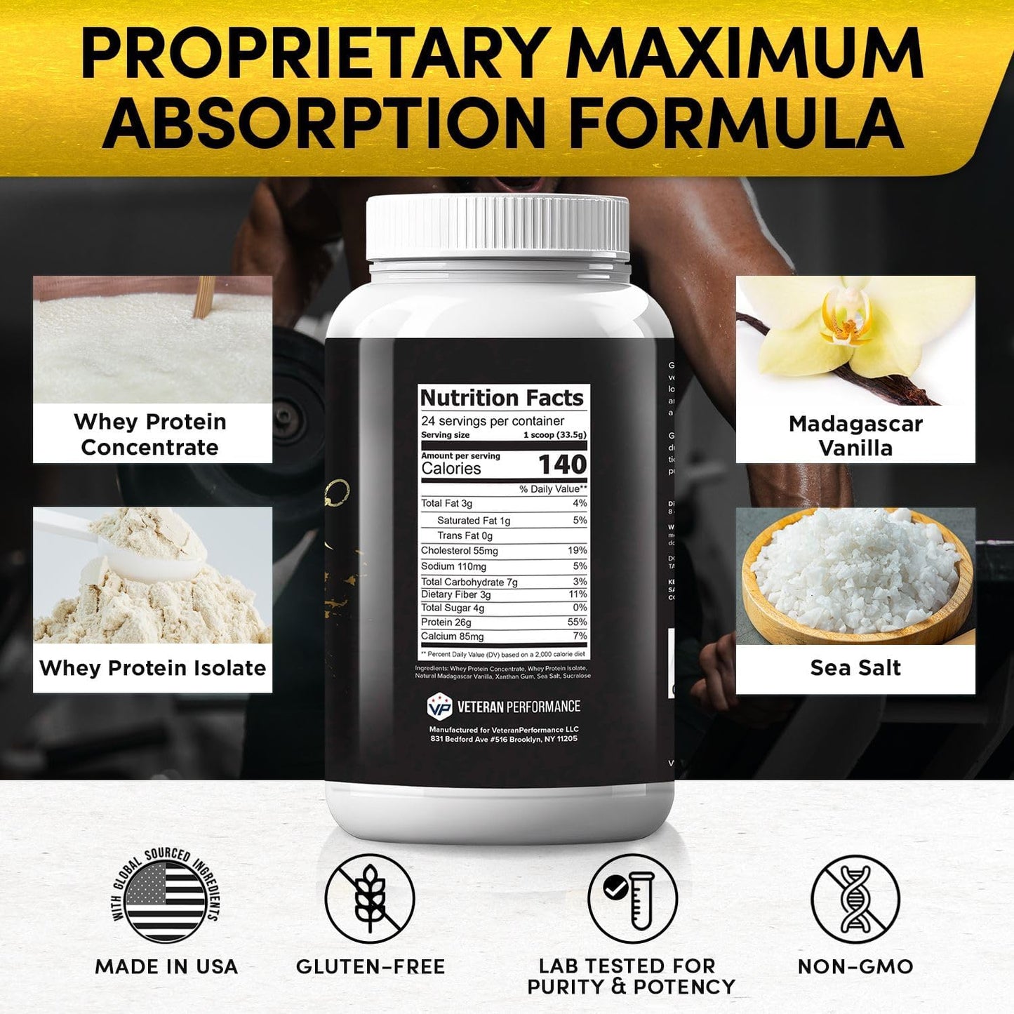 Vanilla Whey Protein Powder with 21g Protein, 85mg Calcium, and 3g Fiber - Muscle Building Support, 100% Whey Protein Blend Power 1.76 lbs