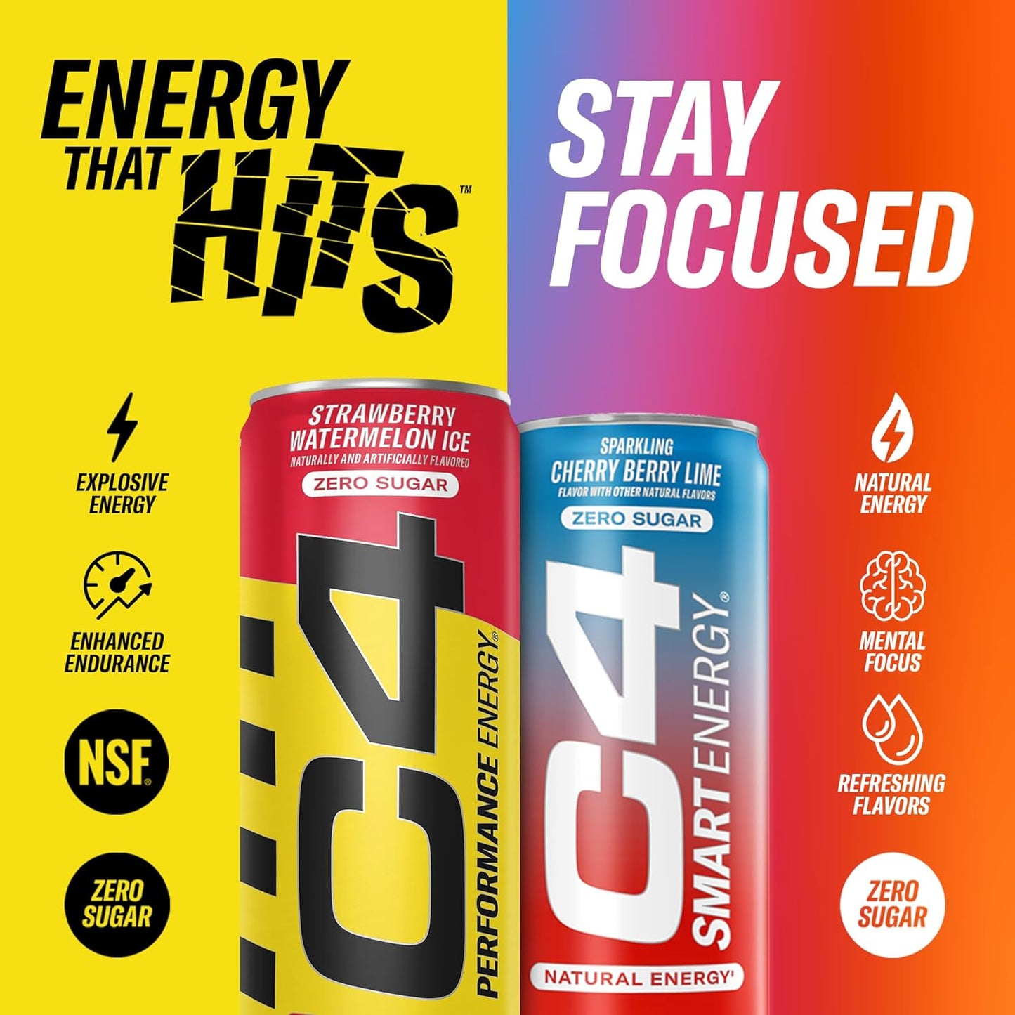 Variety Pack: Cellucor C4 Sugar Free Energy Drinks - Skittles Flavor