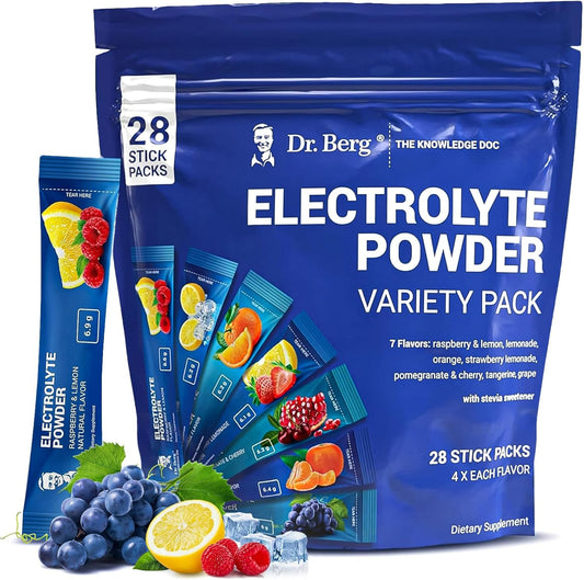 Variety Pack of Dr. Berg Sugar-Free Electrolyte Powder Packets - 28 Total Hydration Packets with 7 Delicious Flavors - Keto-Friendly Electrolytes Powder Mix
