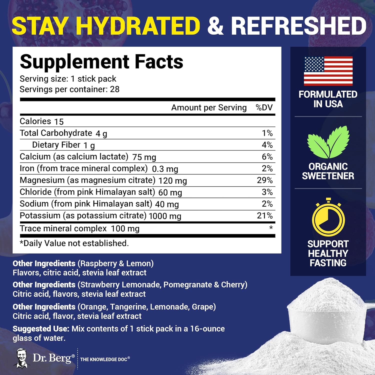 Variety Pack of Dr. Berg Sugar-Free Electrolyte Powder Packets - 28 Total Hydration Packets with 7 Delicious Flavors - Keto-Friendly Electrolytes Powder Mix