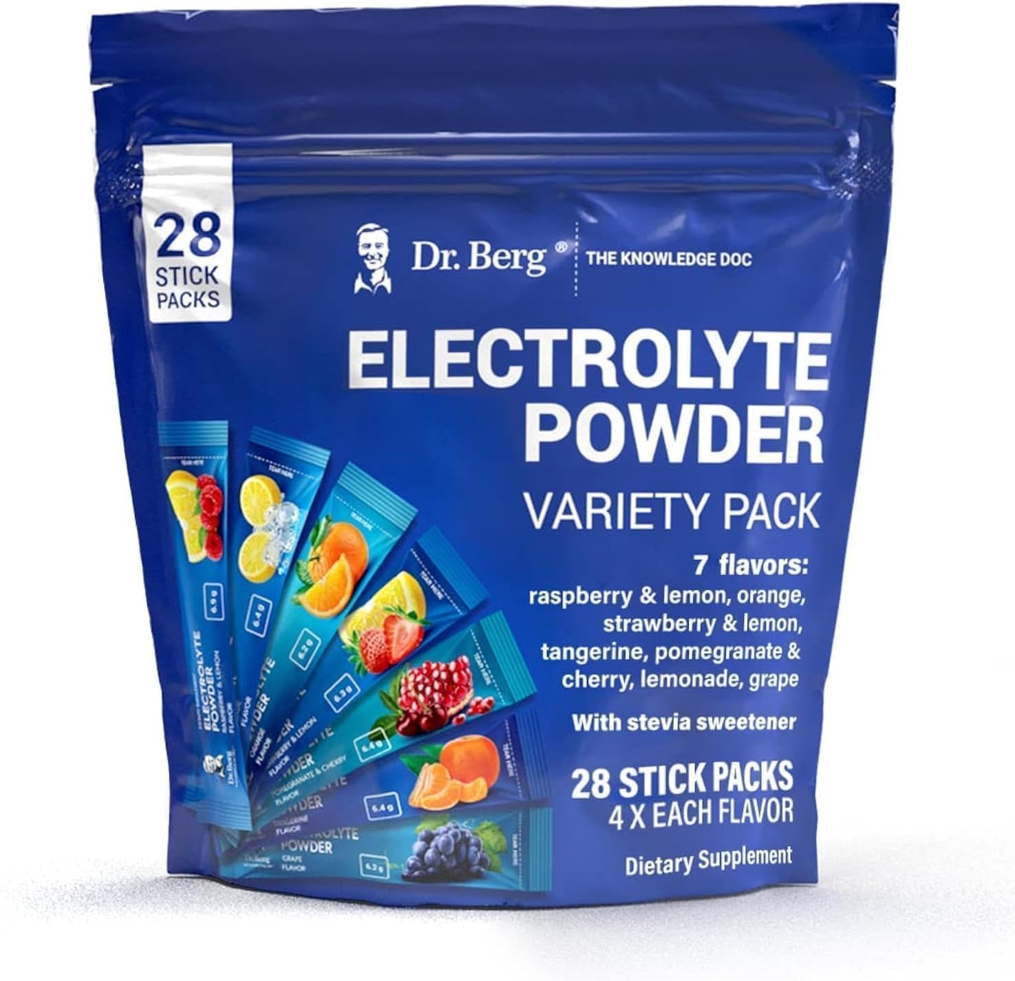 Variety Pack of Dr. Berg Sugar-Free Electrolyte Powder Packets - 28 Total Hydration Packets with 7 Delicious Flavors - Keto-Friendly Electrolytes Powder Mix