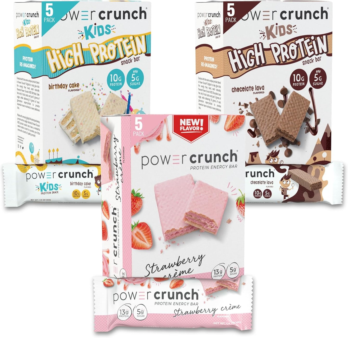 Variety Pack of Power Crunch Protein Wafer Bars and KIDS Protein Bars - 15 Count, High Protein Snacks with Delicious Taste