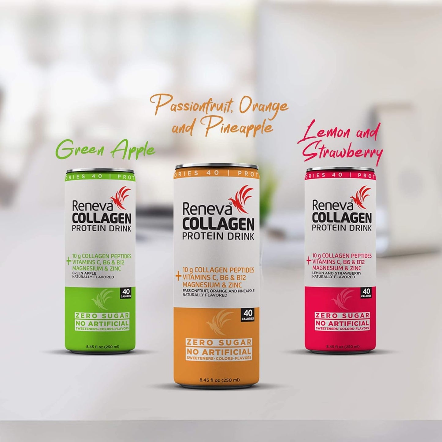 Variety Pack Reneva Collagen Protein Drink with 10g Collagen Peptides, Electrolytes, B-Vitamins, Zinc, and No Sugar