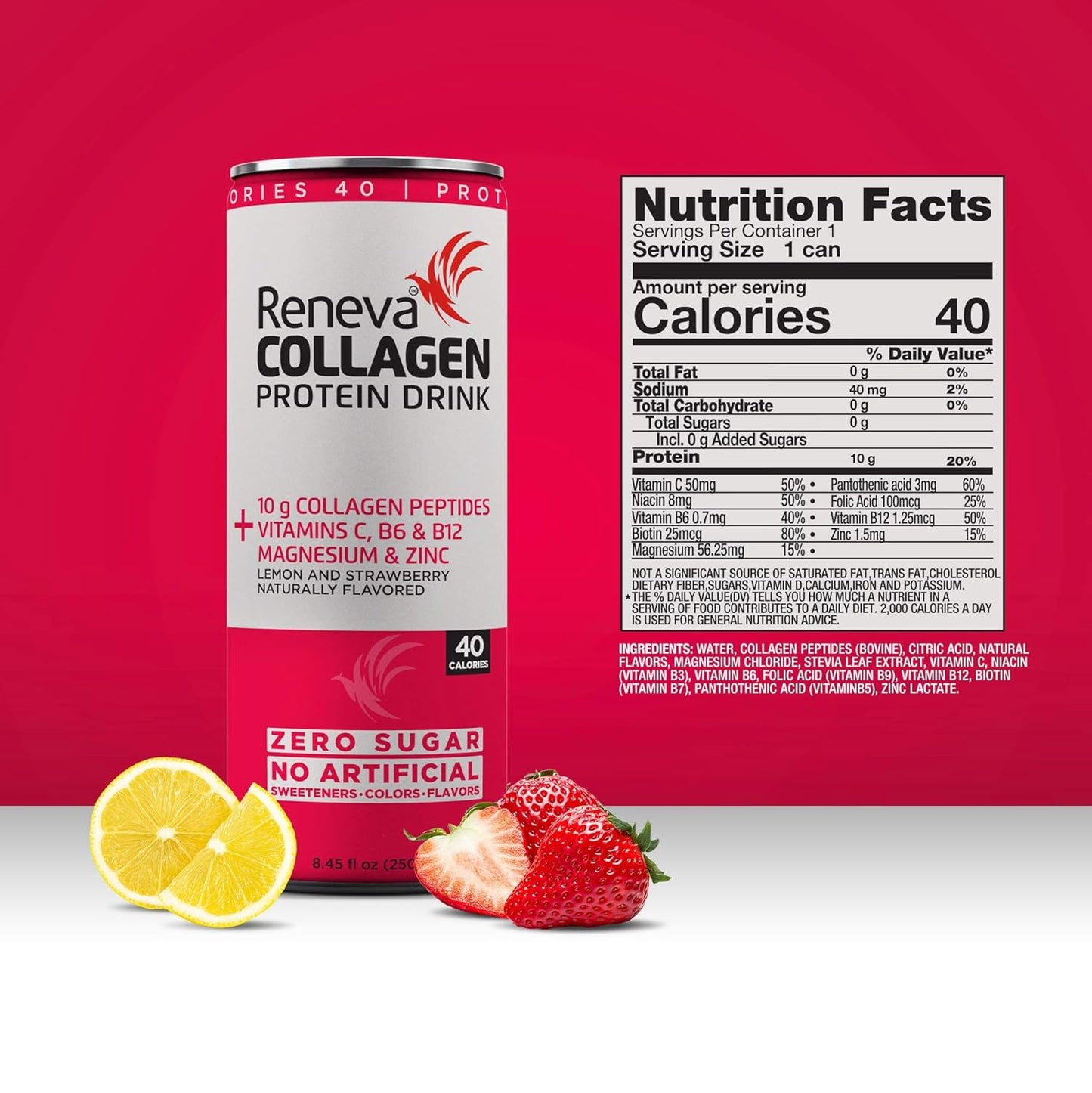 Variety Pack Reneva Collagen Protein Drink with 10g Collagen Peptides, Electrolytes, B-Vitamins, Zinc, and No Sugar