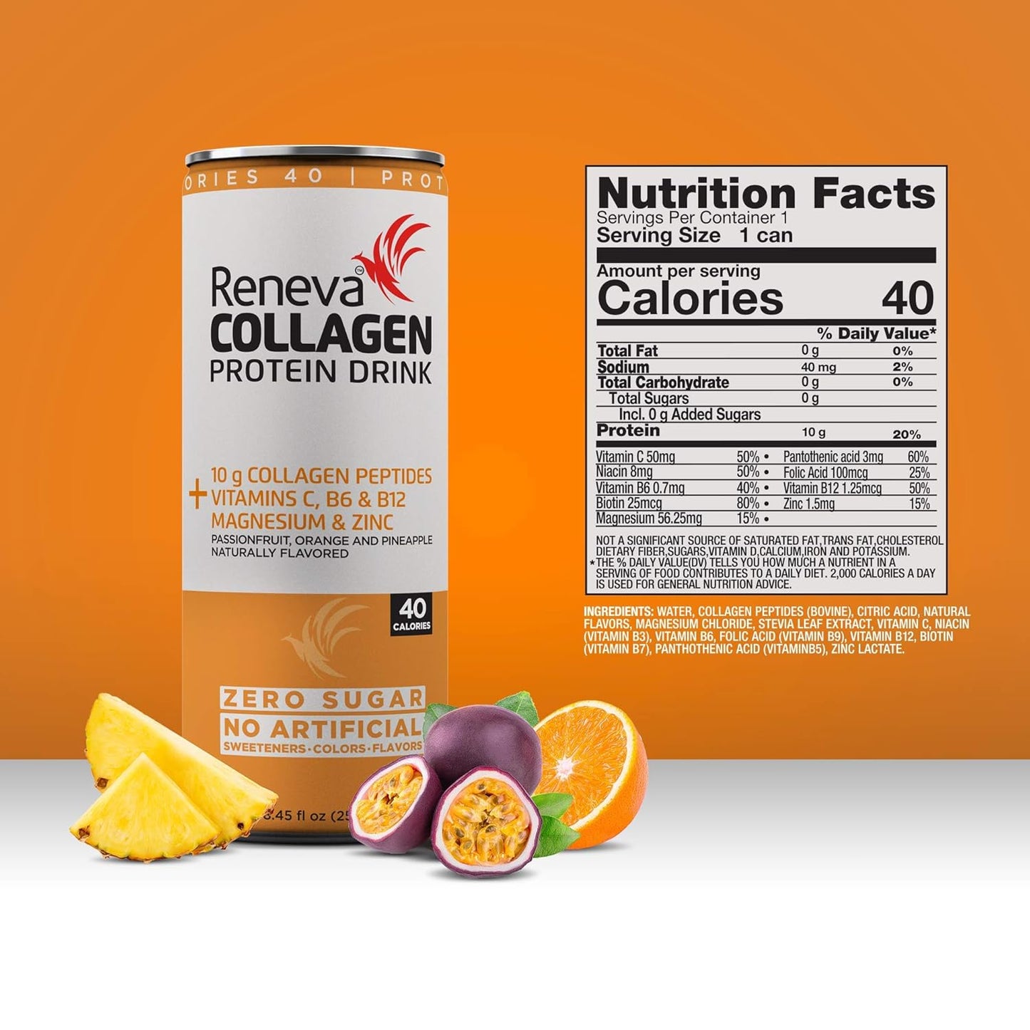 Variety Pack Reneva Collagen Protein Drink with 10g Collagen Peptides, Electrolytes, B-Vitamins, Zinc, and No Sugar