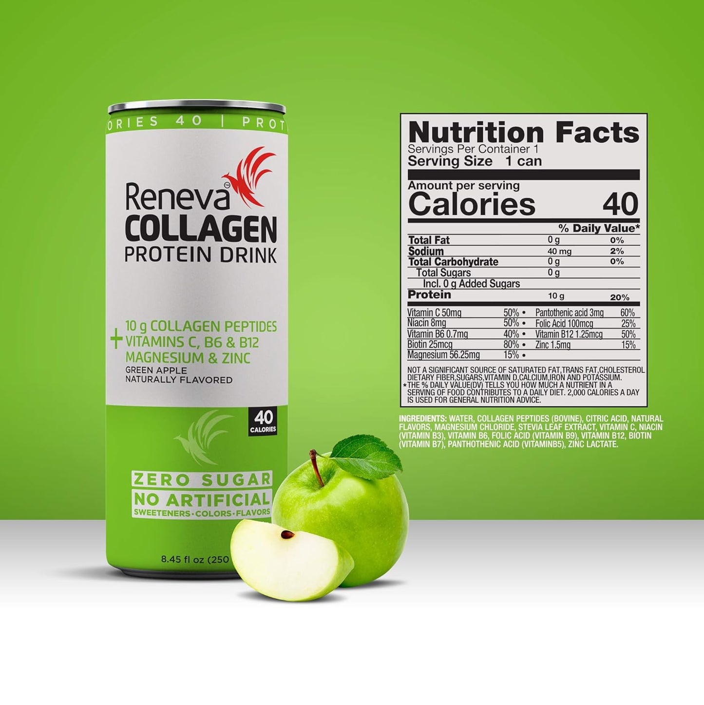 Variety Pack Reneva Collagen Protein Drink with 10g Collagen Peptides, Electrolytes, B-Vitamins, Zinc, and No Sugar