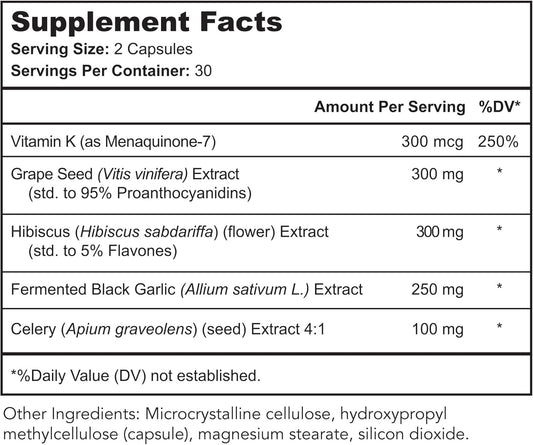 Vaso Calm Blood Balance Supplement with Fermented Garlic, Celery, Grape Seed, Hibiscus & Vitamin K2 - USA Made - Bright Naturals