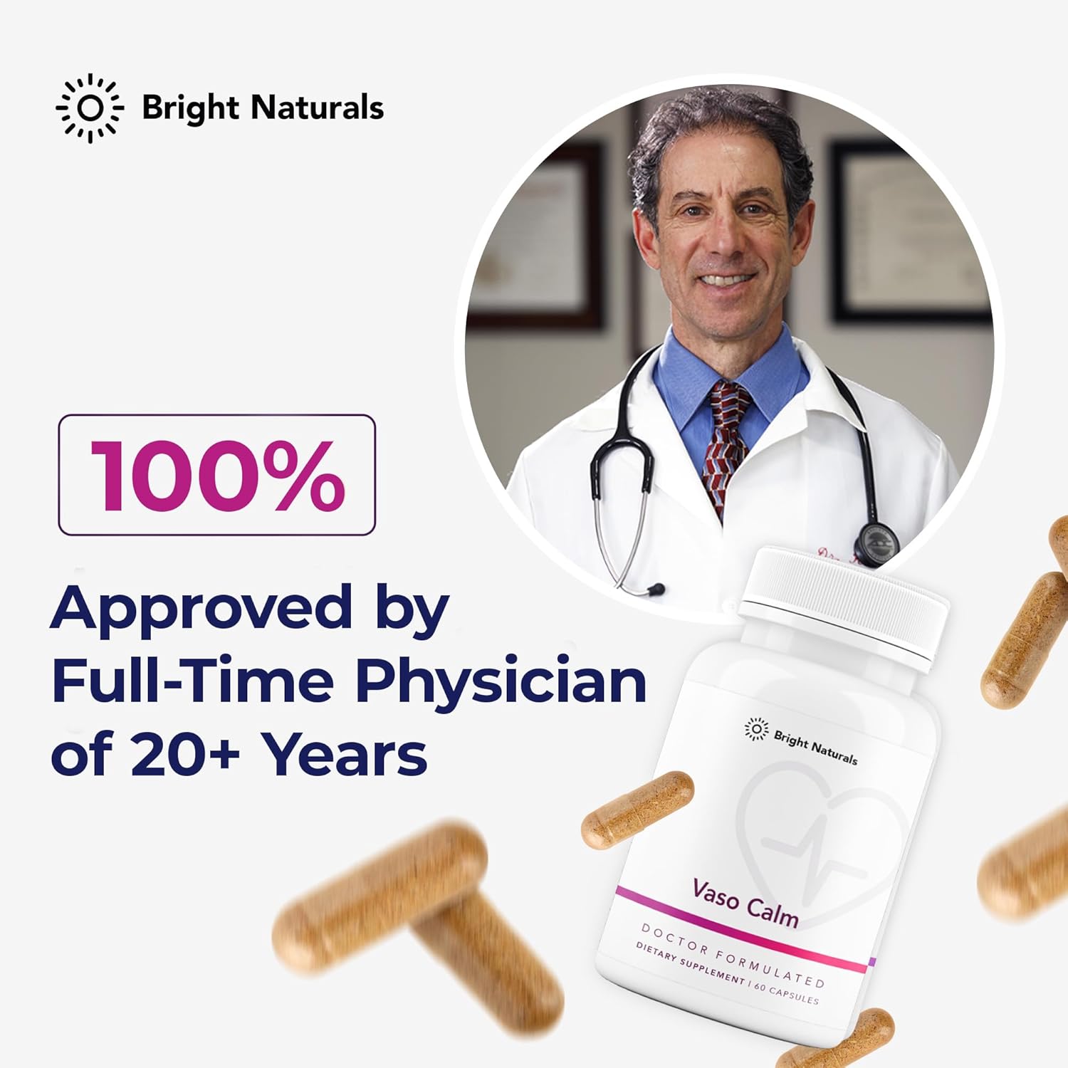 Vaso Calm Blood Balance Supplement with Fermented Garlic, Celery, Grape Seed, Hibiscus & Vitamin K2 - USA Made - Bright Naturals