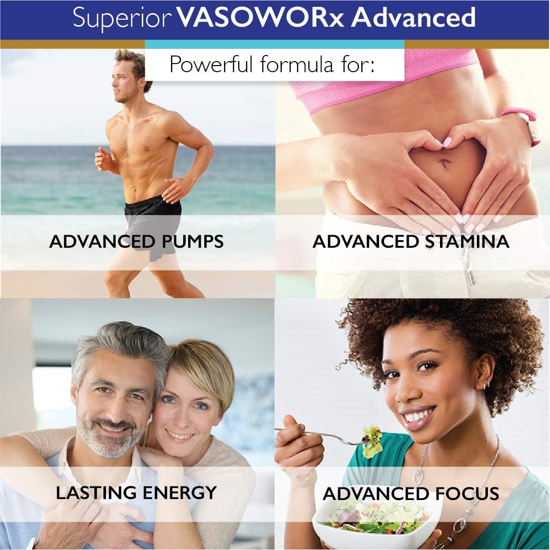 Vaso Worx Advanced Vasodilation & No2 Booster Supplement - Enhance Pumps, Endurance, Energy - 120 Capsules