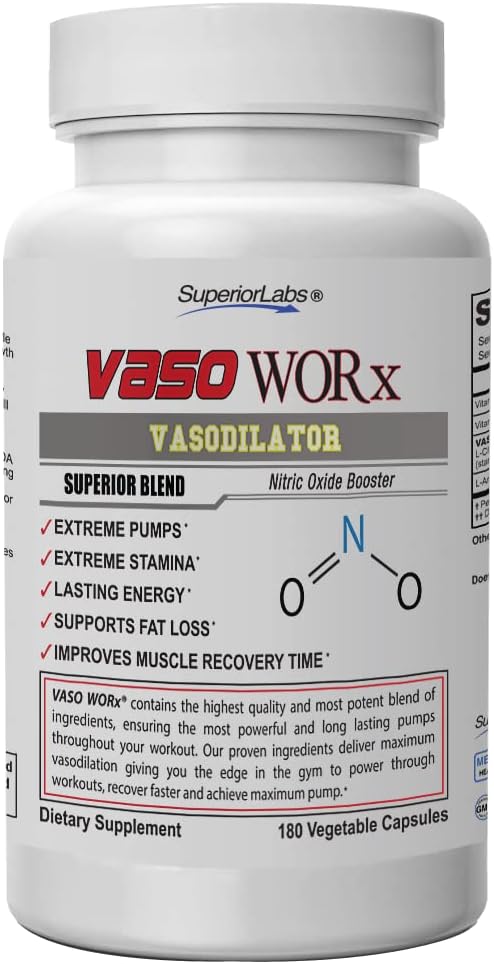 VASOWORx® Nitric Oxide Supplement - Extra Strength 1,600mg - 180 Capsules - Energy & Circulatory Support