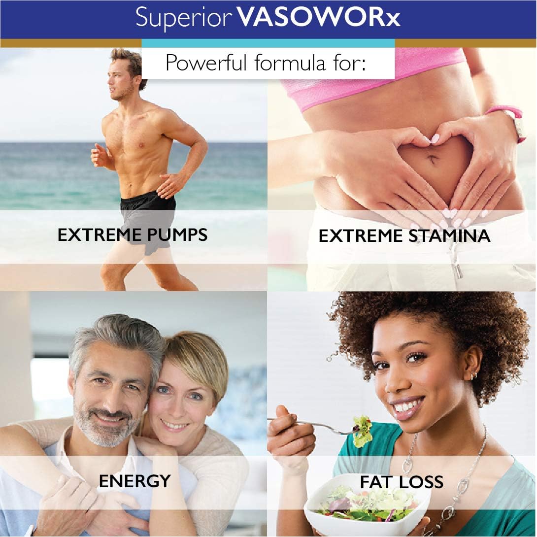 VASOWORx® Nitric Oxide Supplement - Extra Strength 1,600mg - 180 Capsules - Energy & Circulatory Support