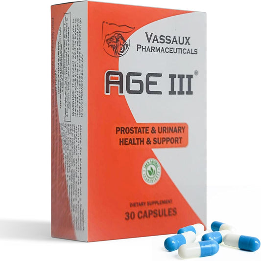 Vassaux Pharmaceuticals Age III Natural Prostate Health Formula with Serenoa Repens, Pygeum Africanum, and Cucurbita Pepo for BPH Relief