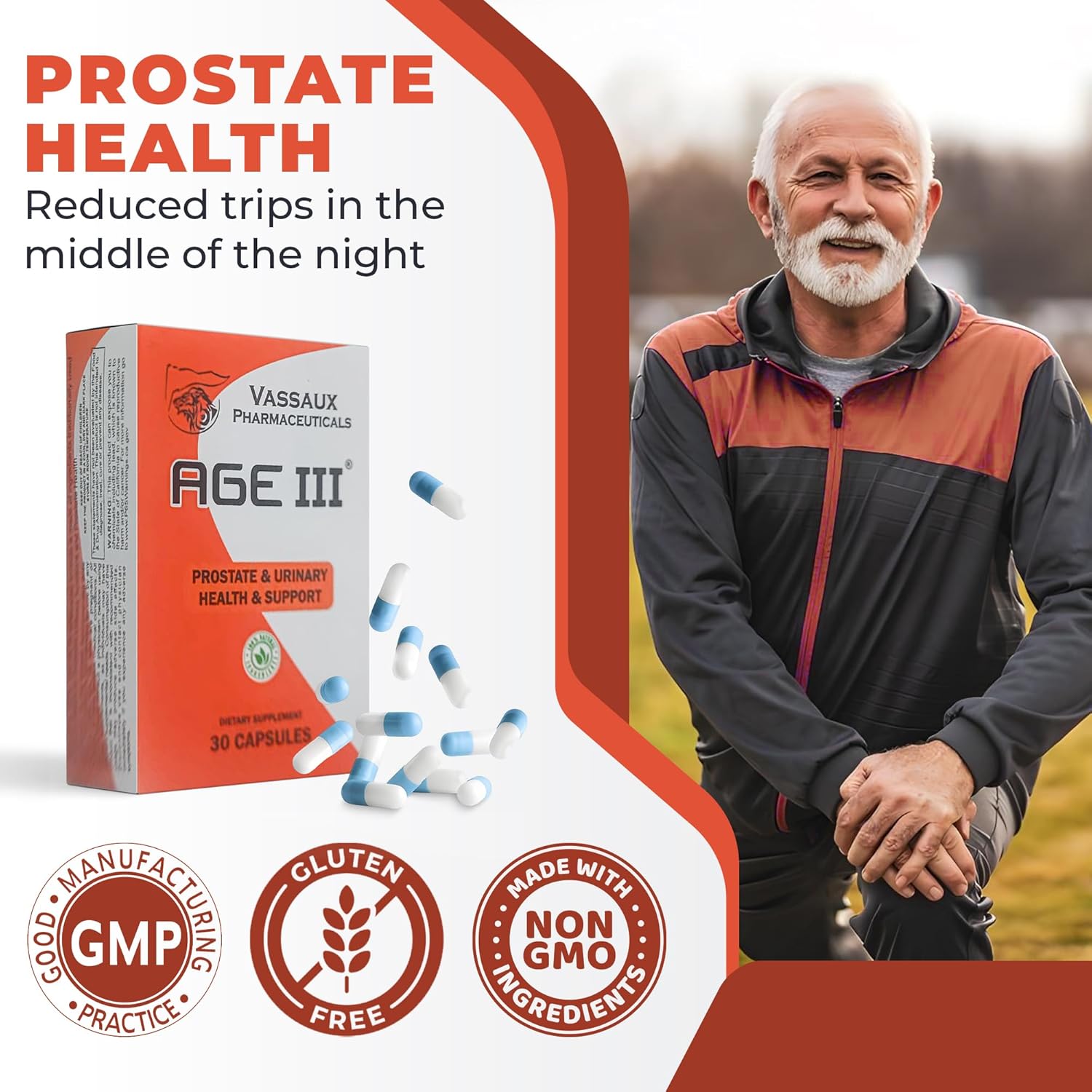 Vassaux Pharmaceuticals Age III Natural Prostate Health Formula with Serenoa Repens, Pygeum Africanum, and Cucurbita Pepo for BPH Relief