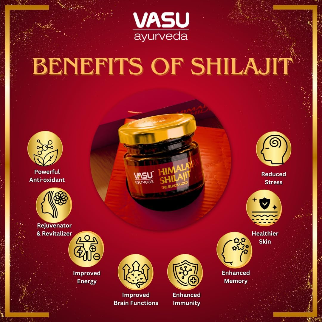 Vasu Ayurveda Himalayan Shilajit Resin: Highest Potency, 100% Natural, Lab Tested - Pure Fulvic Acid & 85+ Trace Minerals - Black Gold - 100 Day Supply - Energy Booster - Pack of 2